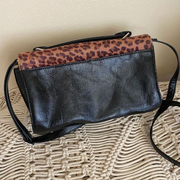 Call It Spring Fuzzy Leopard Print Black Faux Leather Shoulder Handbag Purse - Picture 3 of 7